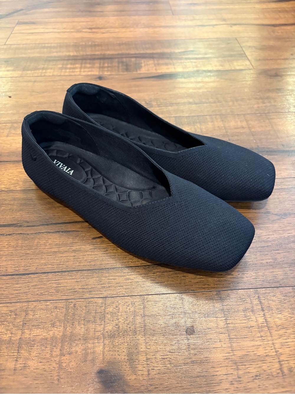 VIVAIA Margot 2.0 Black Knit V-Cut Square Toe Ballet Flats Sparkle Sz 40.5 Shoes